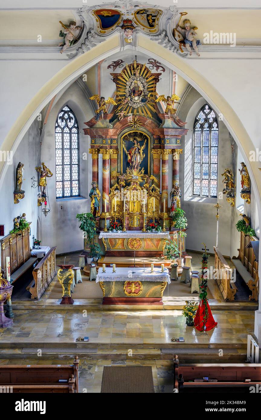 Main altar, Church of St. Anna in Betzigau, Allgaeu, Bavaria, Germany Stock Photo