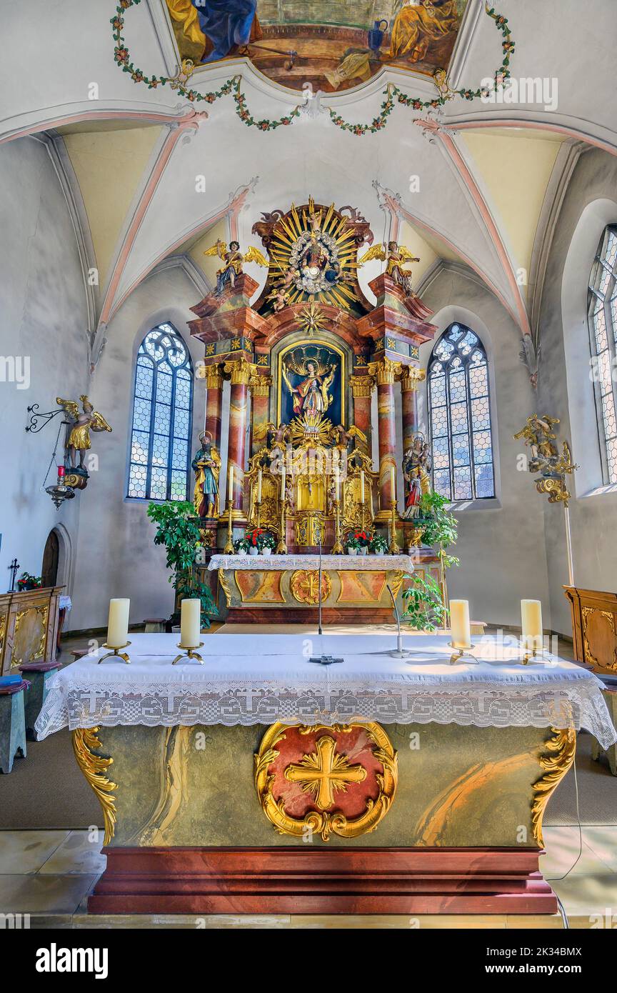 Main altar, Church of St. Anna in Betzigau, Allgaeu, Bavaria, Germany Stock Photo