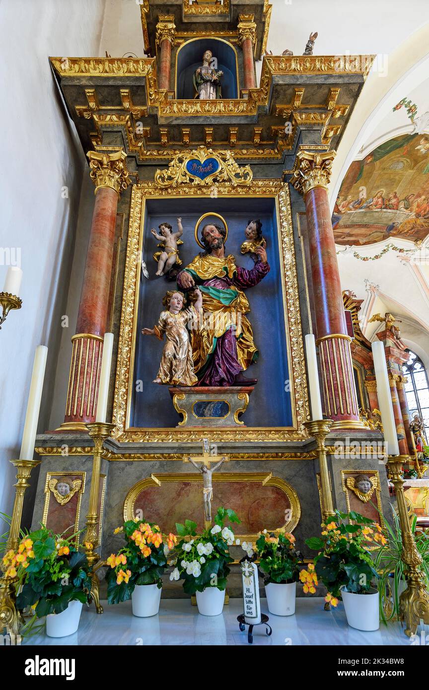 Side altar with S. Josef, Church of St. Anna in Betzigau, Allgaeu, Bavaria, Germany Stock Photo