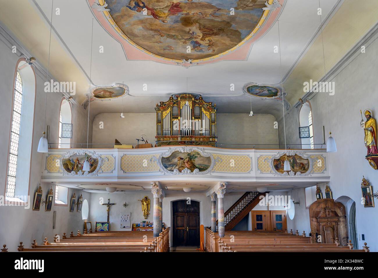 Organ loft, Church of St. Anna in Betzigau, Allgaeu, Bavaria, Germany Stock Photo