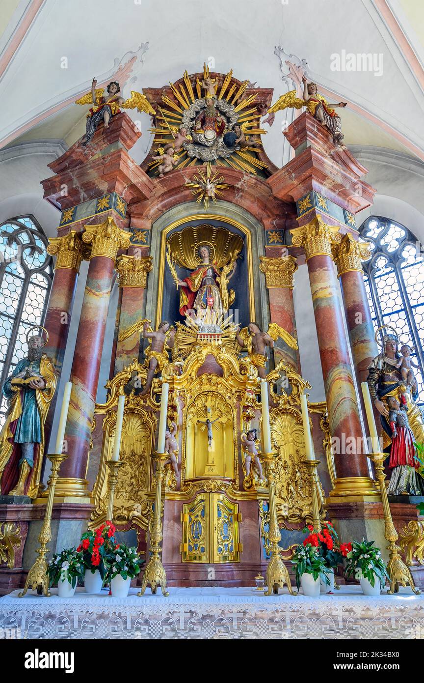The main altar. Church of St. Anna in Betzigau, Allgaeu, Bavaria, Germany Stock Photo