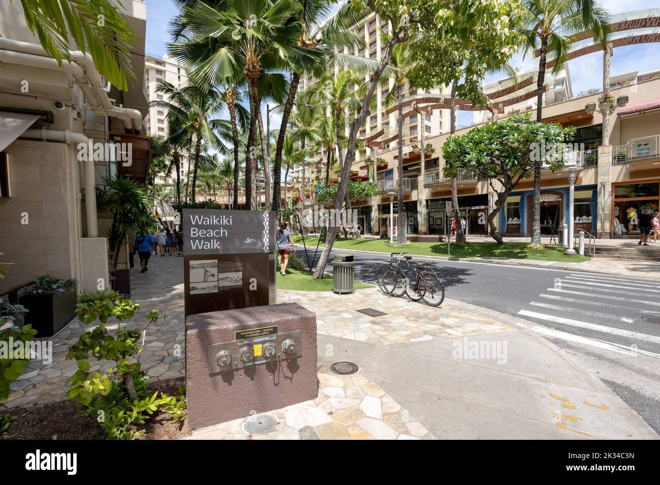 Waikiki Beach Walk, Lewers Street, Honolulu, Oahu, Hawaii, USA, North America Stock Photo