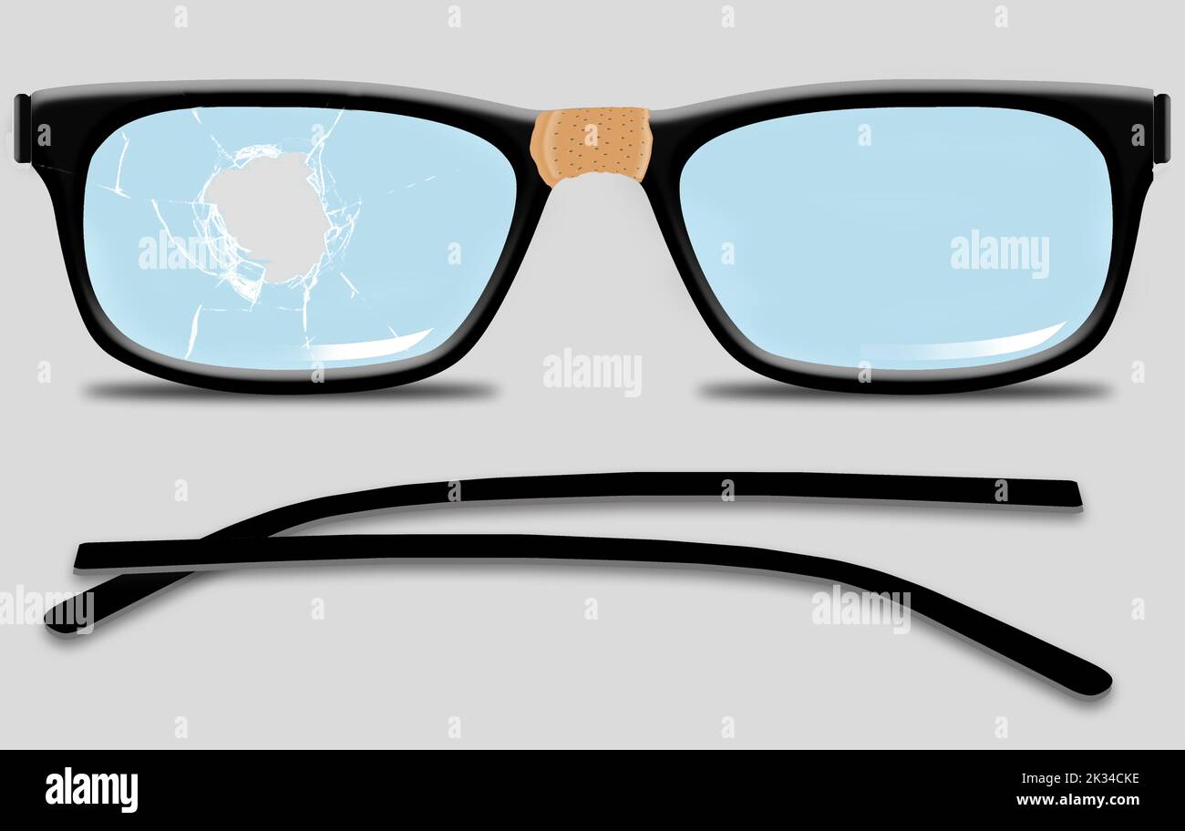 Broken eyeglasses are seen in a 3d illustration about donating your