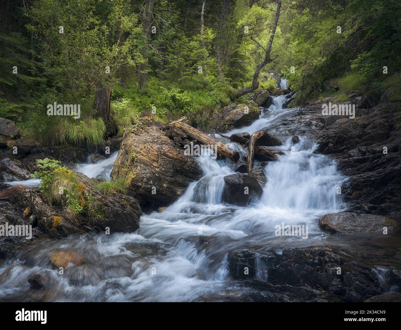 Waterfall at Comapedrosa Natural Park in Andorra Stock Photo