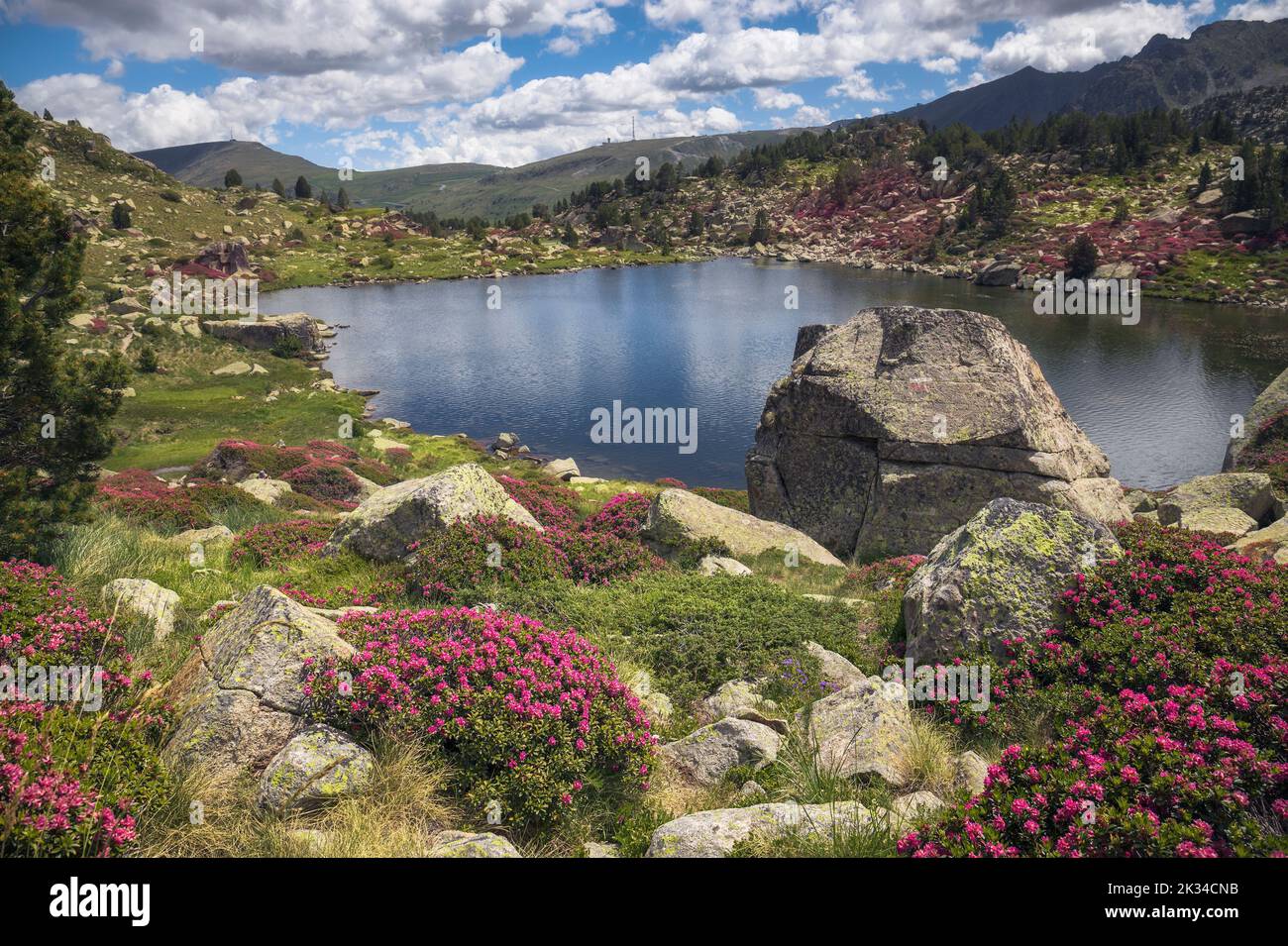 Beautiful Lake Landscape at Estanys de Pessons in Spring, Andorra Stock Photo