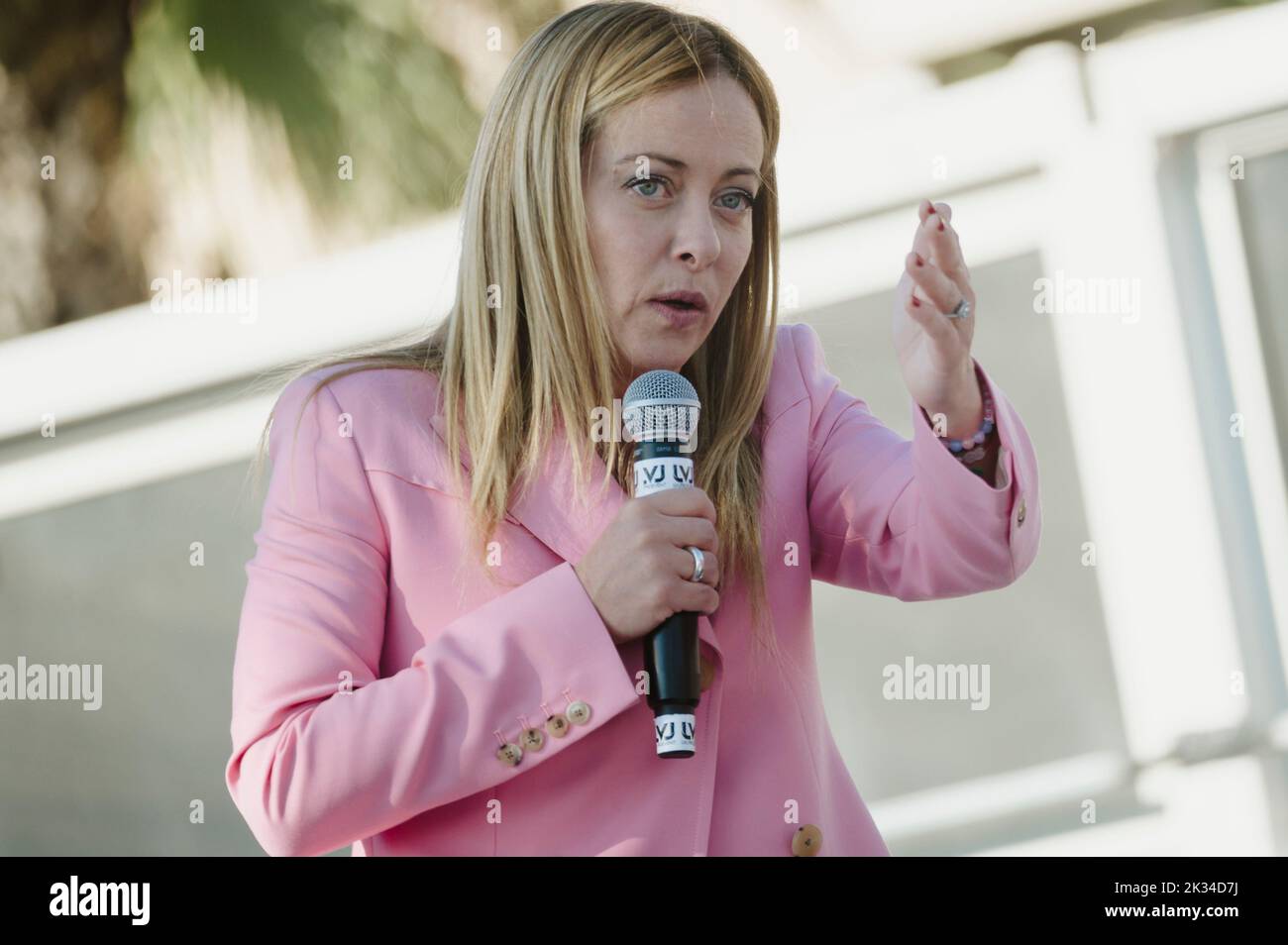 Naples, Italy. 23rd Sep, 2022. Meloni seen speaking during the
