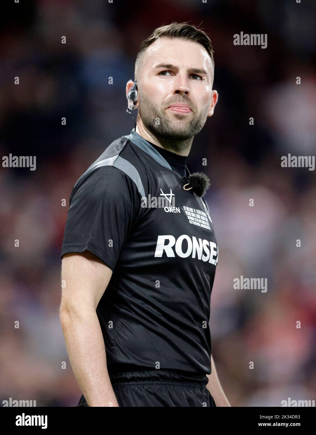 Referee Liam Moore during the Betfred Super League Grand Final at Old Trafford, Manchester. Picture date: Saturday September 24, 2022. Stock Photo