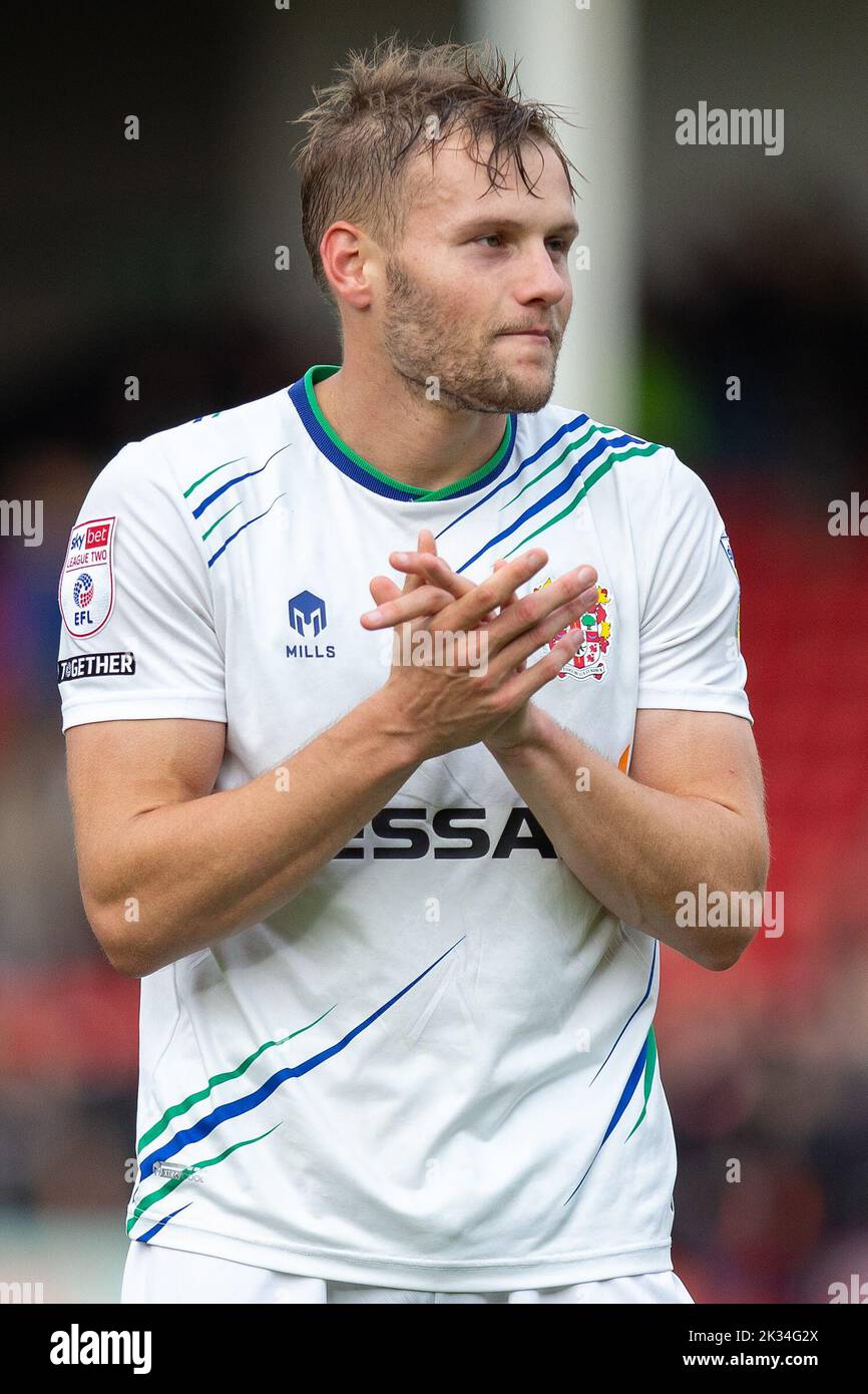 Elliott Nevitt 20 of Tranmere Rovers applauds the fans during the Sky