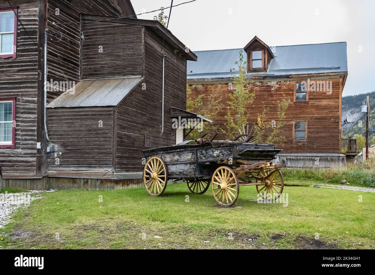 Dawson city in Yukon, Canada, colorful houses in the ancient village of the gold rush Stock