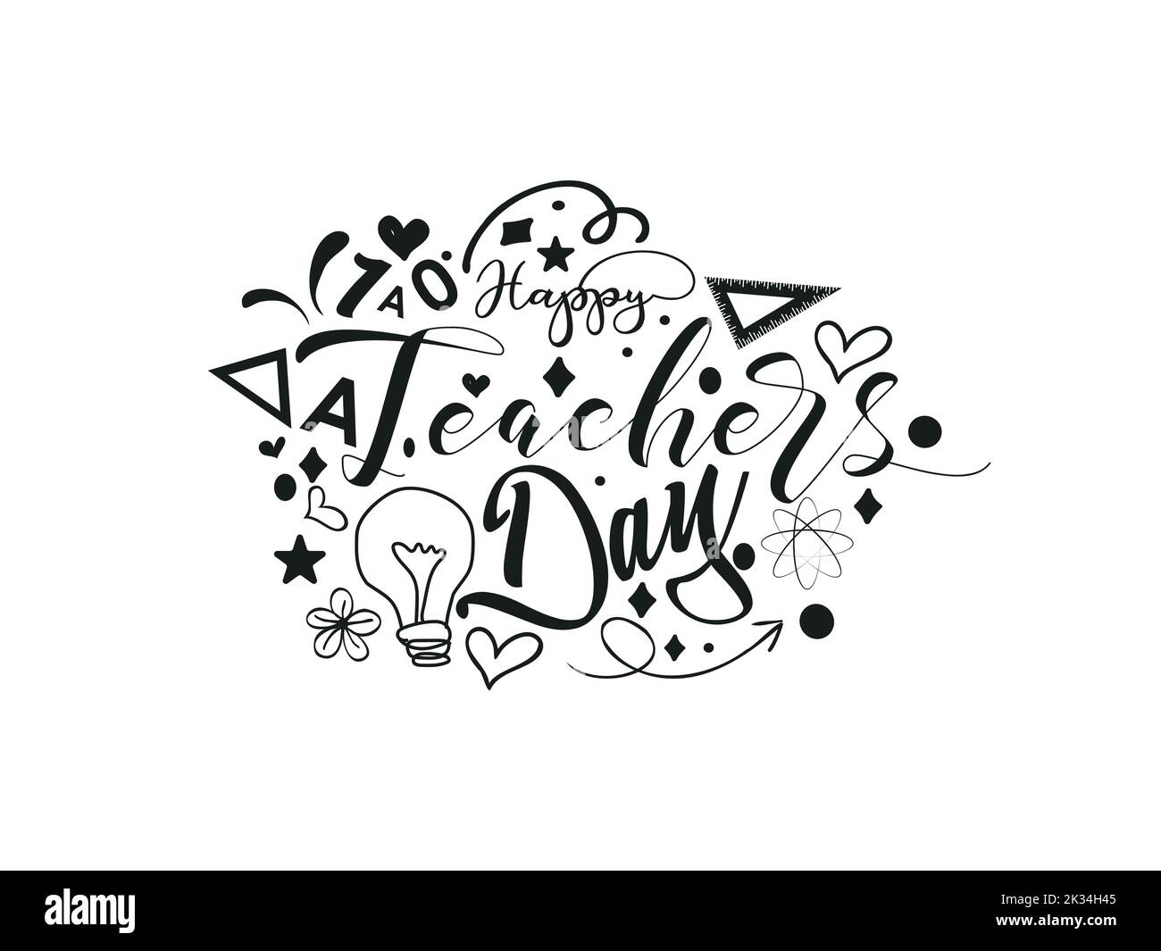 Creative hand lettering vector illustration design concept for happy teachers day with decorative doodle celebration Stock Vector
