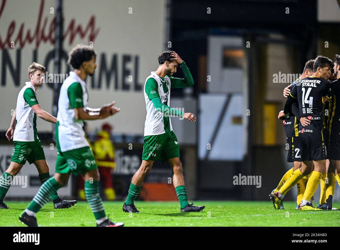 Racing's Sabri Hmouda shows defeat during a soccer game between Lierse Kempenzonen and Koninklijke Racing Club Mechelen, Saturday 24 September 2022 in Lier, in the fifth round of the 'Croky Cup' Belgian cup. BELGA PHOTO TOM GOYVAERTS Stock Photo