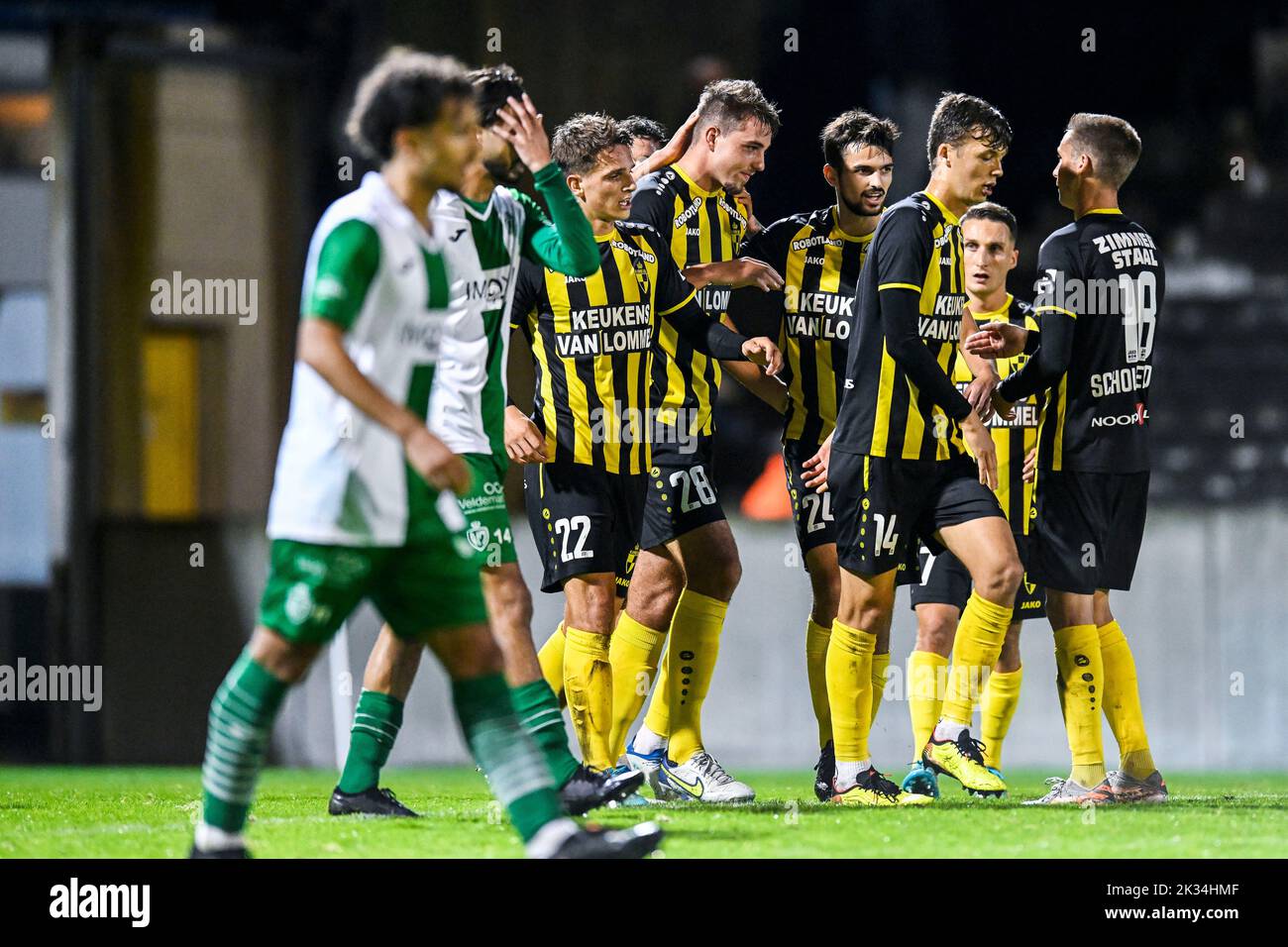 Lierse's Toon Raemaekers celebrates after scoring during a soccer game between Lierse Kempenzonen and Koninklijke Racing Club Mechelen, Saturday 24 September 2022 in Lier, in the fifth round of the 'Croky Cup' Belgian cup. BELGA PHOTO TOM GOYVAERTS Stock Photo