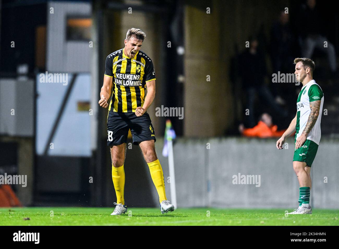 Lierse's Toon Raemaekers celebrates after scoring during a soccer game between Lierse Kempenzonen and Koninklijke Racing Club Mechelen, Saturday 24 September 2022 in Lier, in the fifth round of the 'Croky Cup' Belgian cup. BELGA PHOTO TOM GOYVAERTS Stock Photo