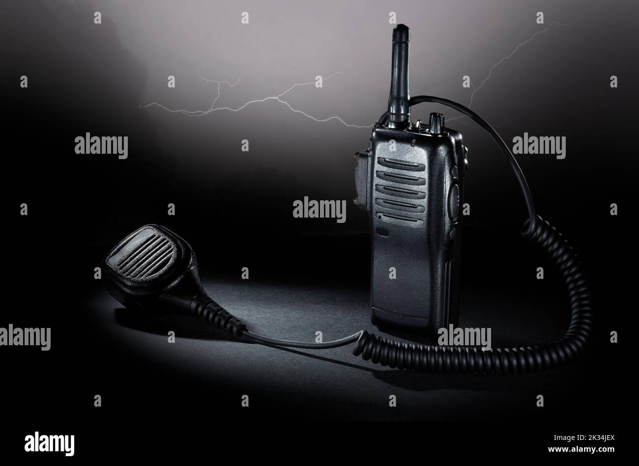 Microphone with transceiver and lightning with clouds behind Stock ...
