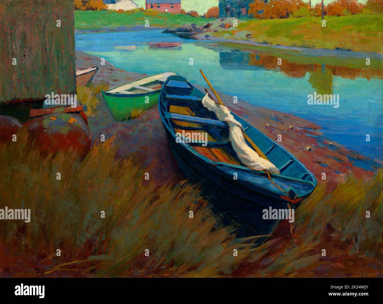Boats at Rest.  Arthur Wesley Dow.  c. 1895. Stock Photo