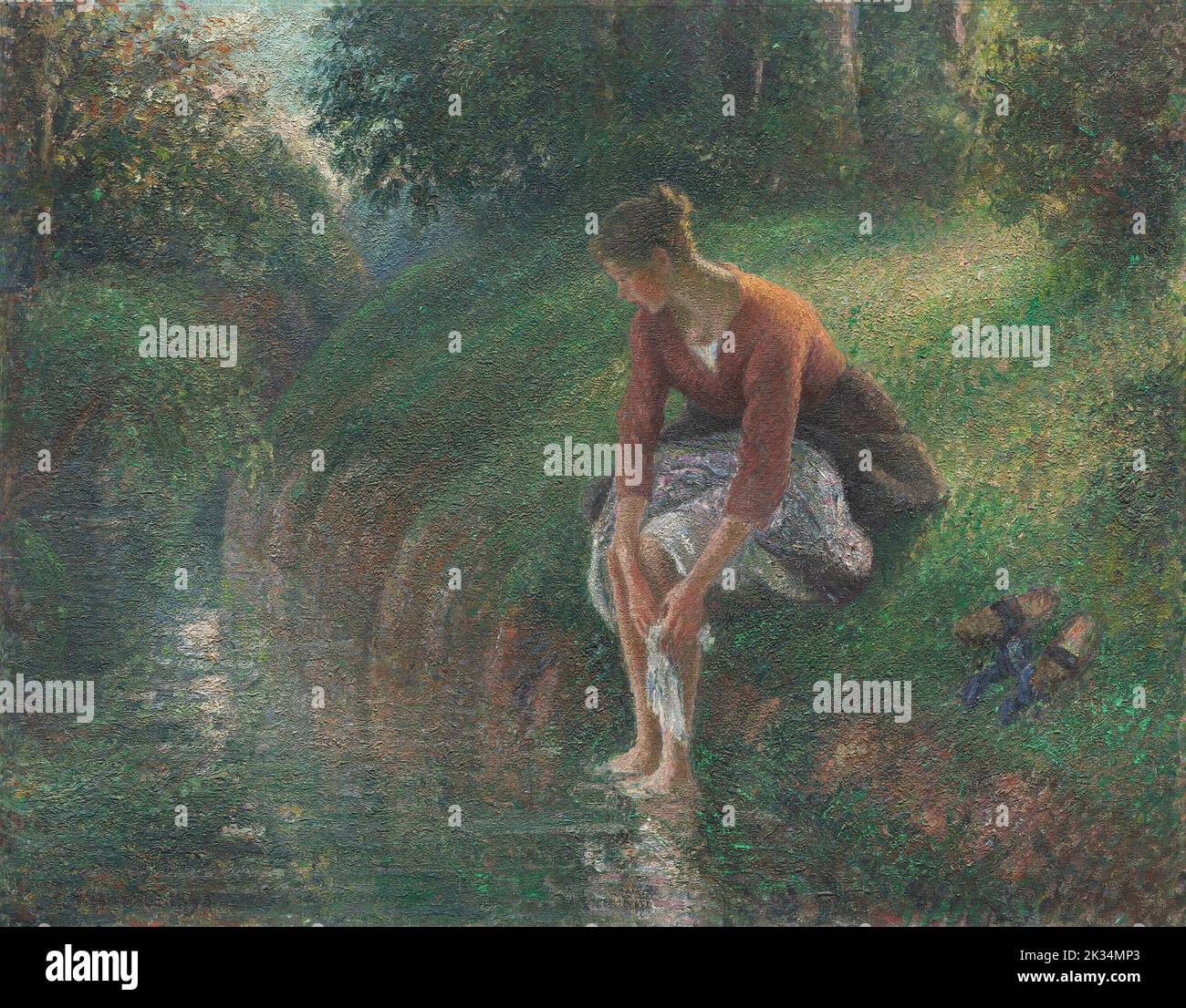 Woman Bathing Her Feet in a Brook.  Camille Pissarro. 1894/95. Stock Photo