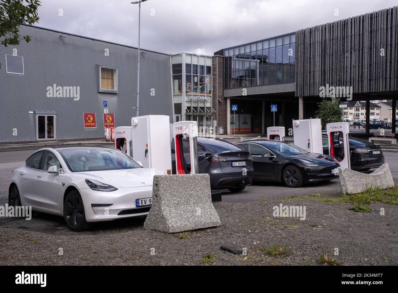 Svolvaer, Norway July 16, 2022 A static shot of a solid black Tesla