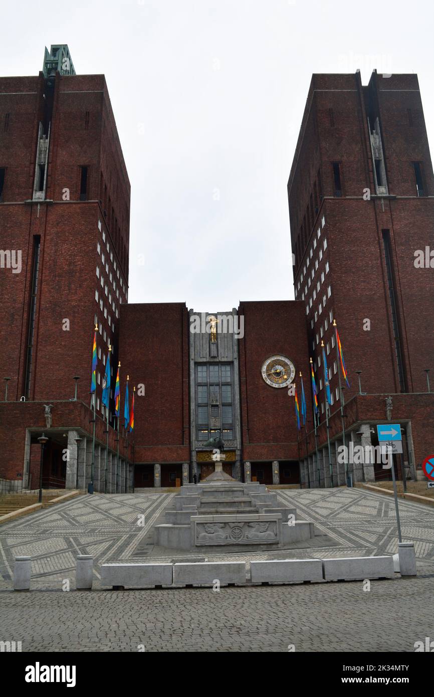 Oslo, Norway, September 2022: Front facade of the Oslo City Hall ...