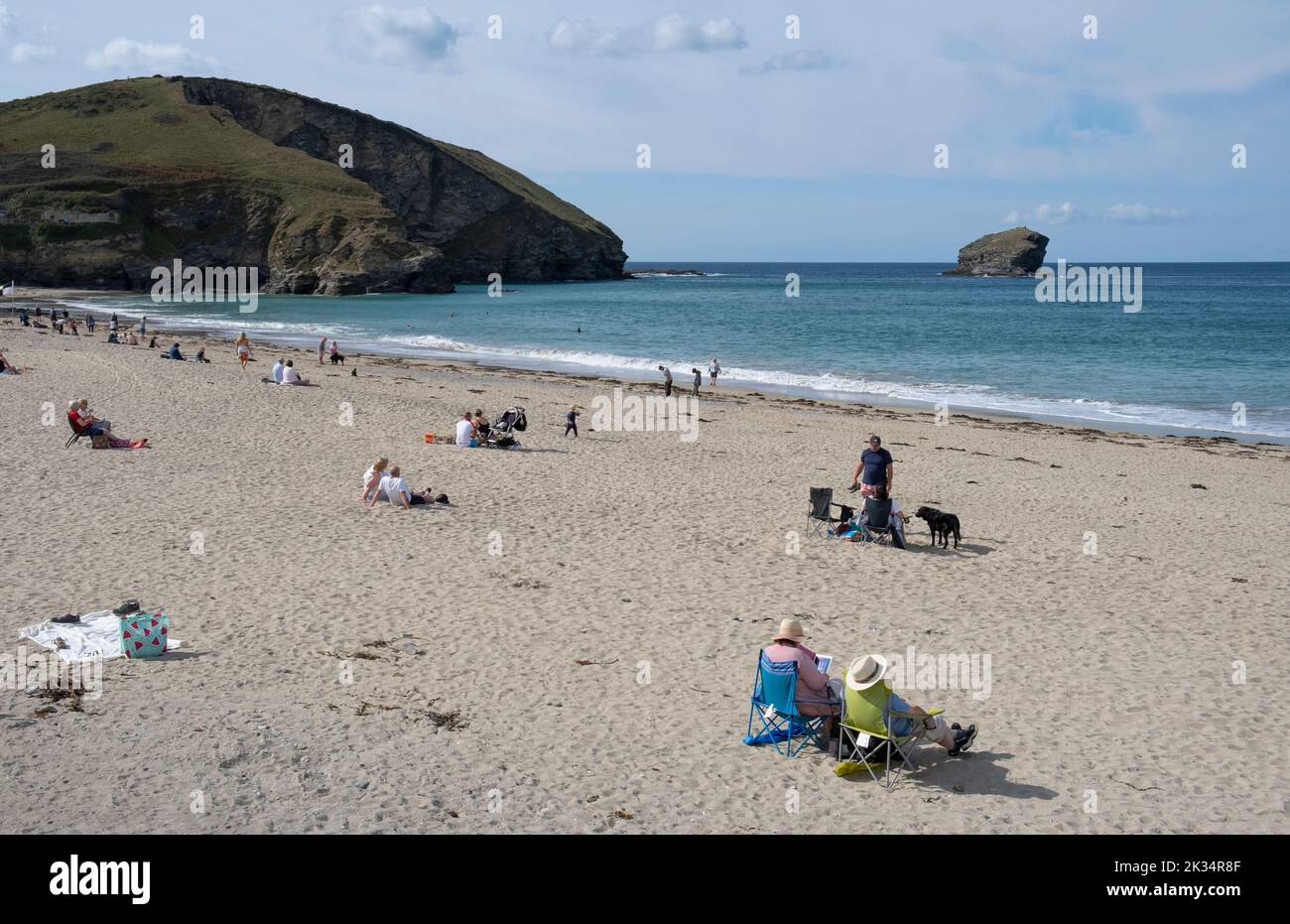 Portreat beach on the north coast of Cornwall, England a favourite holiday area. Stock Photo