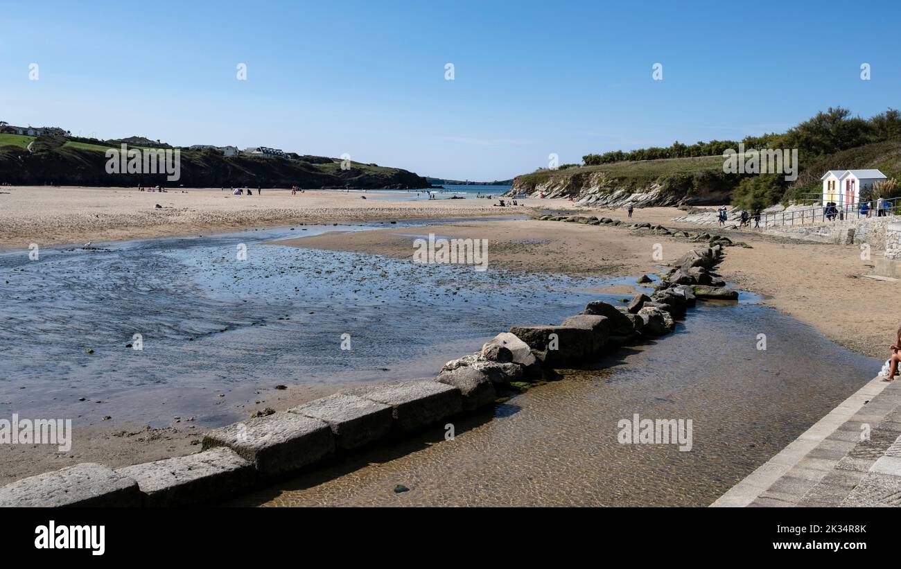 The tide is out in the small village of Porth on the north Cornwall coast, England. Stock Photo