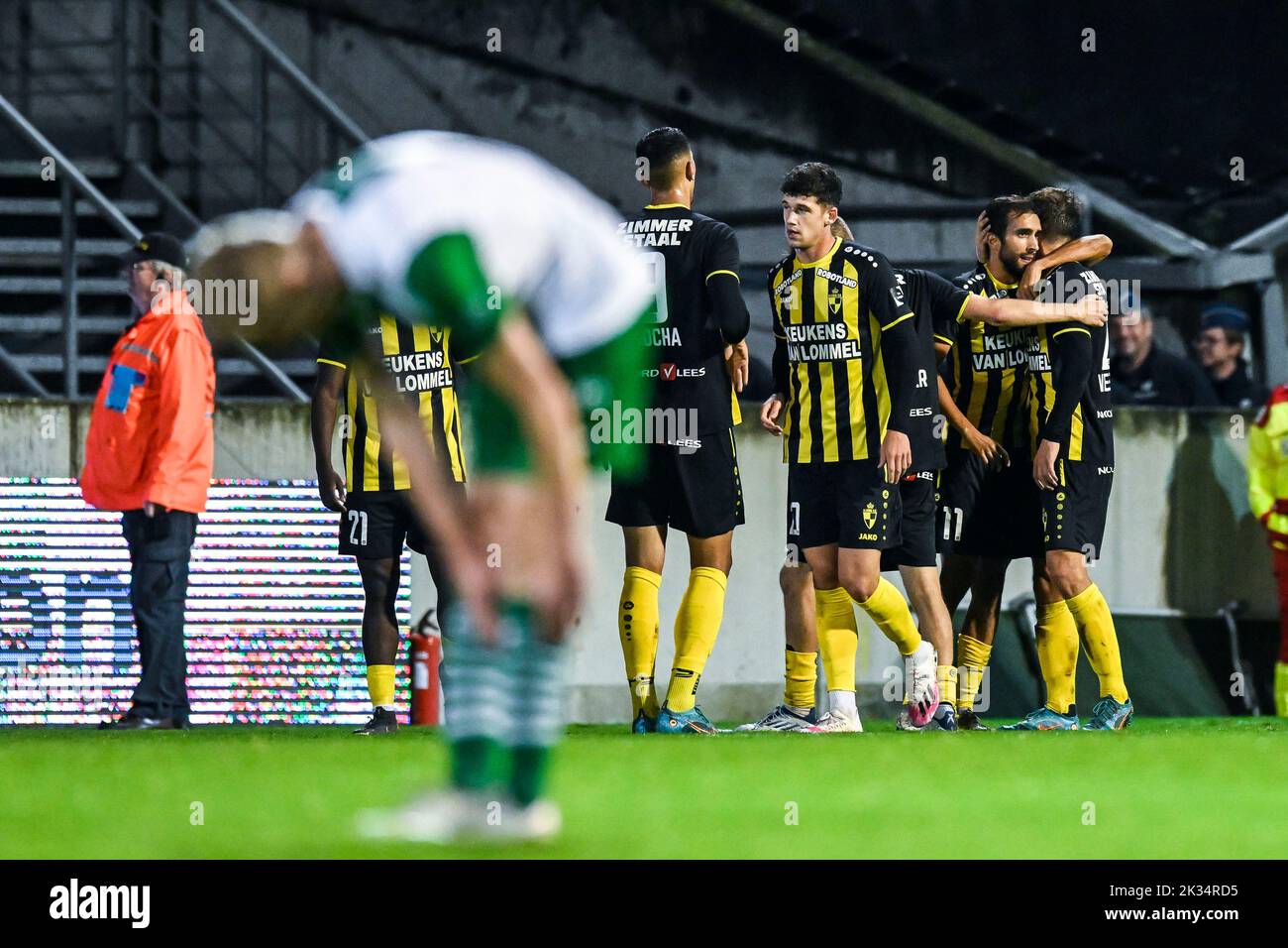 Lierse's Mehdi Tarfi celebrates after scoring during a soccer game between Lierse Kempenzonen and Koninklijke Racing Club Mechelen, Saturday 24 September 2022 in Lier, in the fifth round of the 'Croky Cup' Belgian cup. BELGA PHOTO TOM GOYVAERTS Stock Photo