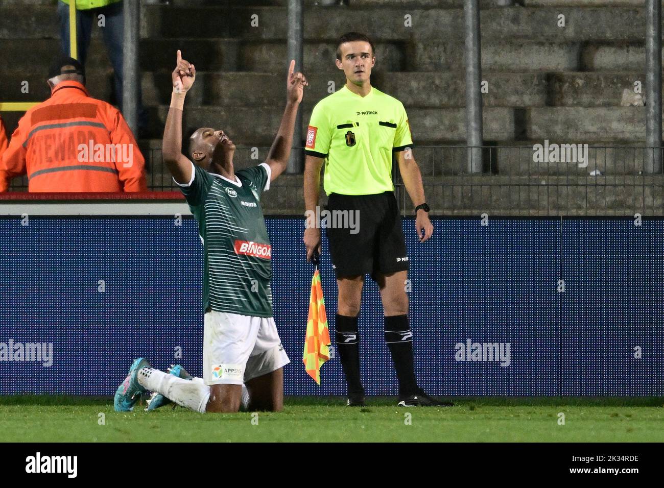 Lommel's Vinicius Dos Santos Caue celebrates after scoring during a game between Lommel SK and RAAL La Louviere, in Lommel, Saturday 24 September 2022, in the fifth round of the 'Croky Cup' Belgian cup. BELGA PHOTO JOHAN EYCKENS Stock Photo
