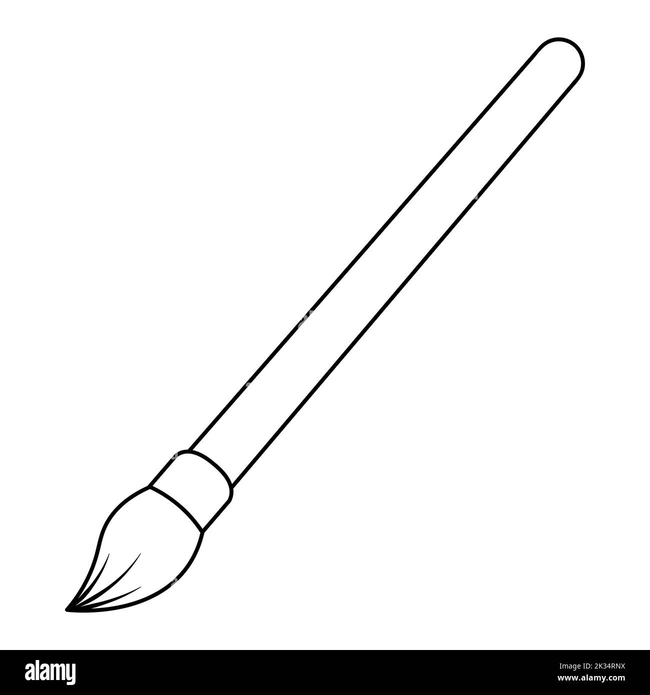 Paint brush. Sketch. Artistic tool for coloring. Vector illustration. Coloring book for children. Brush with hard bristles. Device for creativity. Stock Vector