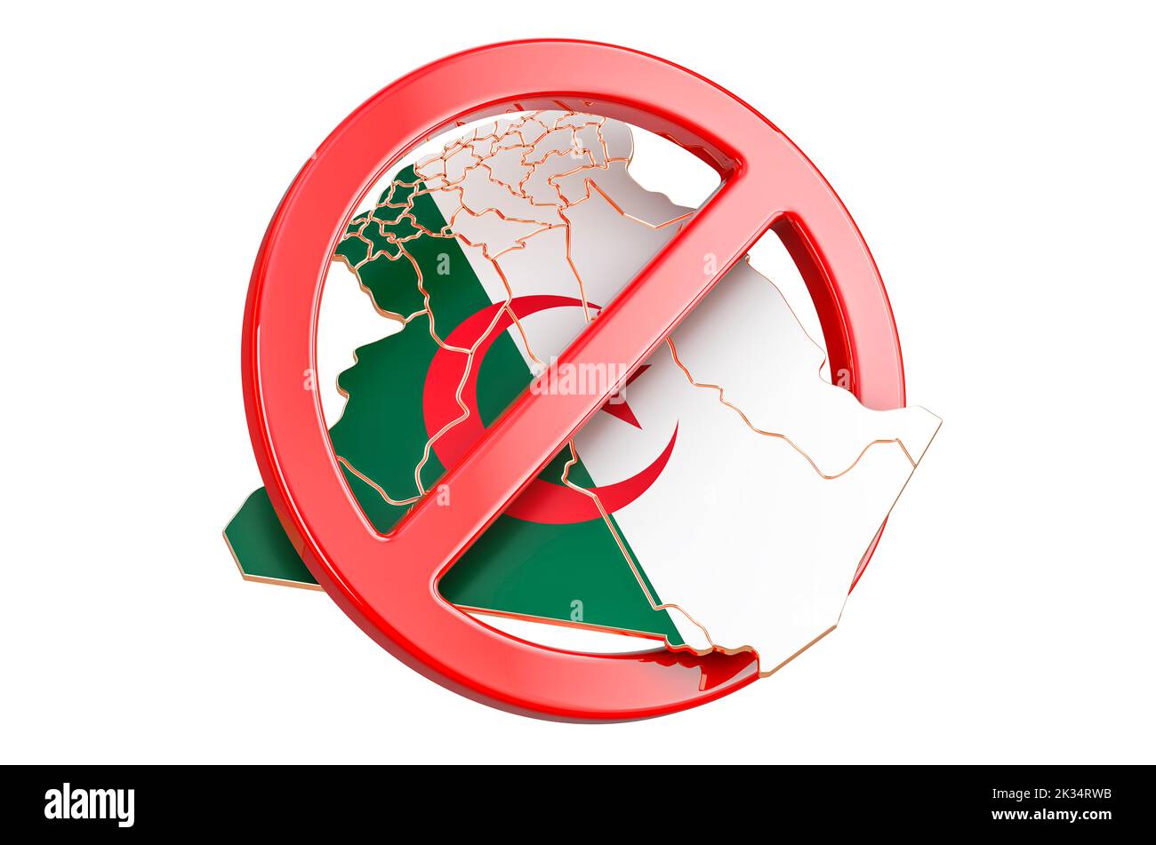 Algerian map with forbidden sign, 3D rendering isolated on white background Stock Photo
