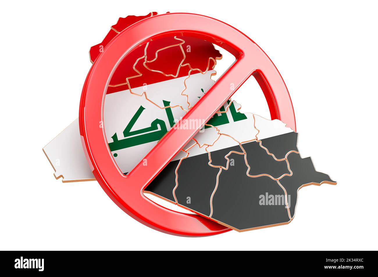 Iraqi map with forbidden sign, 3D rendering isolated on white background Stock Photo