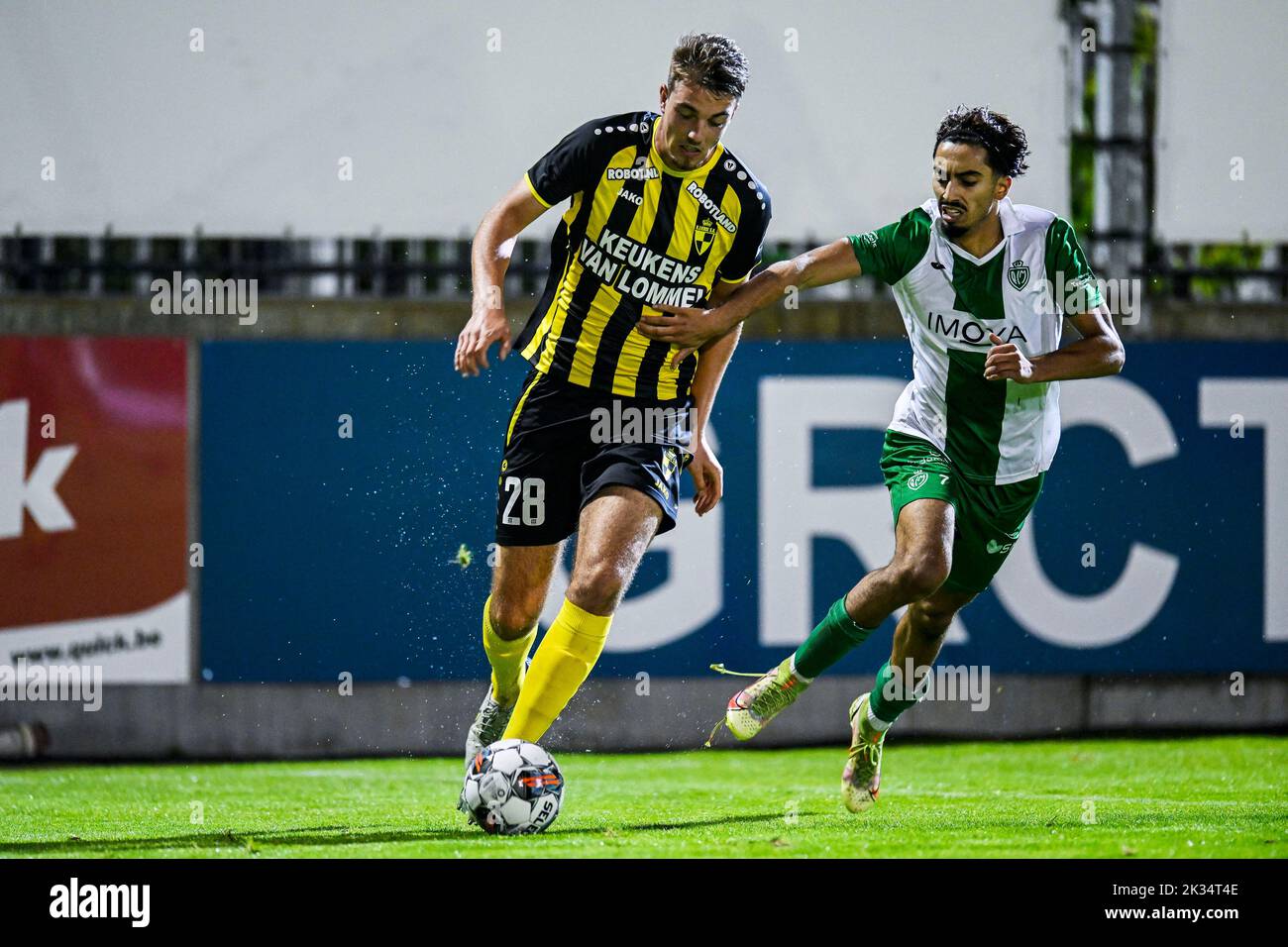 Lierse's Toon Raemaekers and Racing's Yanis Mrani pictured in action during a soccer game between Lierse Kempenzonen and Koninklijke Racing Club Mechelen, Saturday 24 September 2022 in Lier, in the fifth round of the 'Croky Cup' Belgian cup. BELGA PHOTO TOM GOYVAERTS Stock Photo