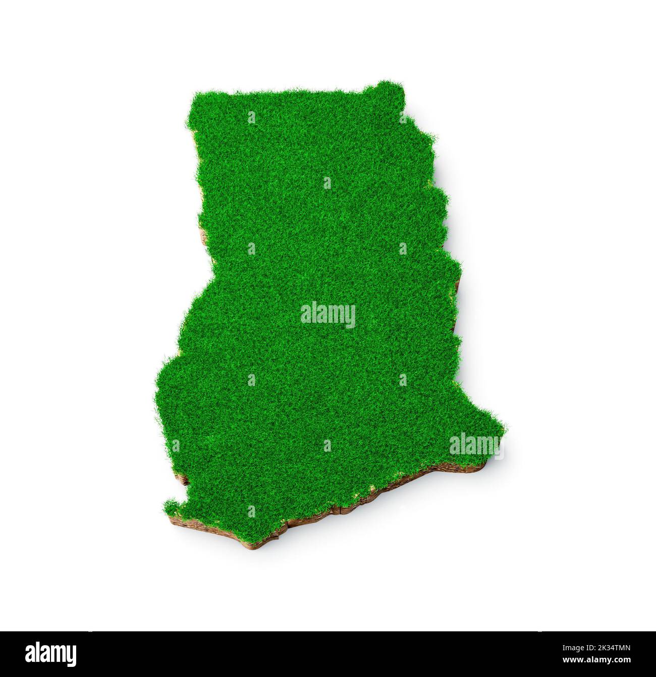 The map of Ghana made of green grass and soil isolated on a white