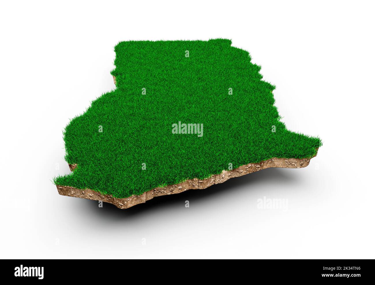 The map of the Ghana made of green grass and soil isolated on a white