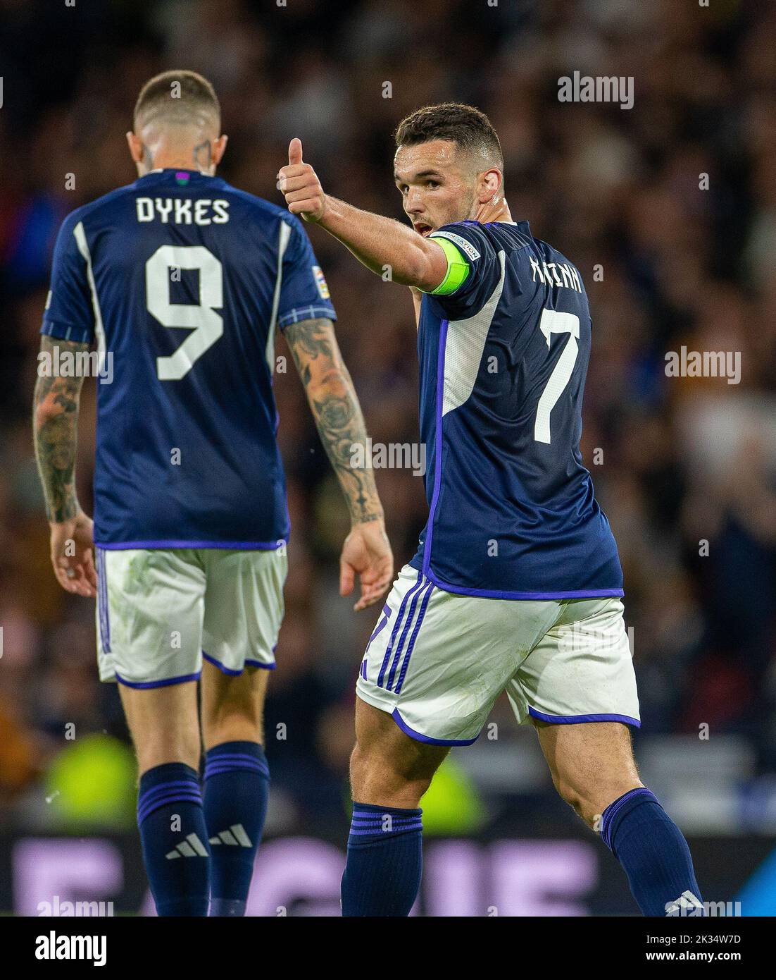 24th September 2022;  Hampden Park, Glasgow, Scotland: UEFA Nations League football, Scotland versus Republic of Ireland; John McGinn of Scotland thanks a team mate after a good pass Stock Photo