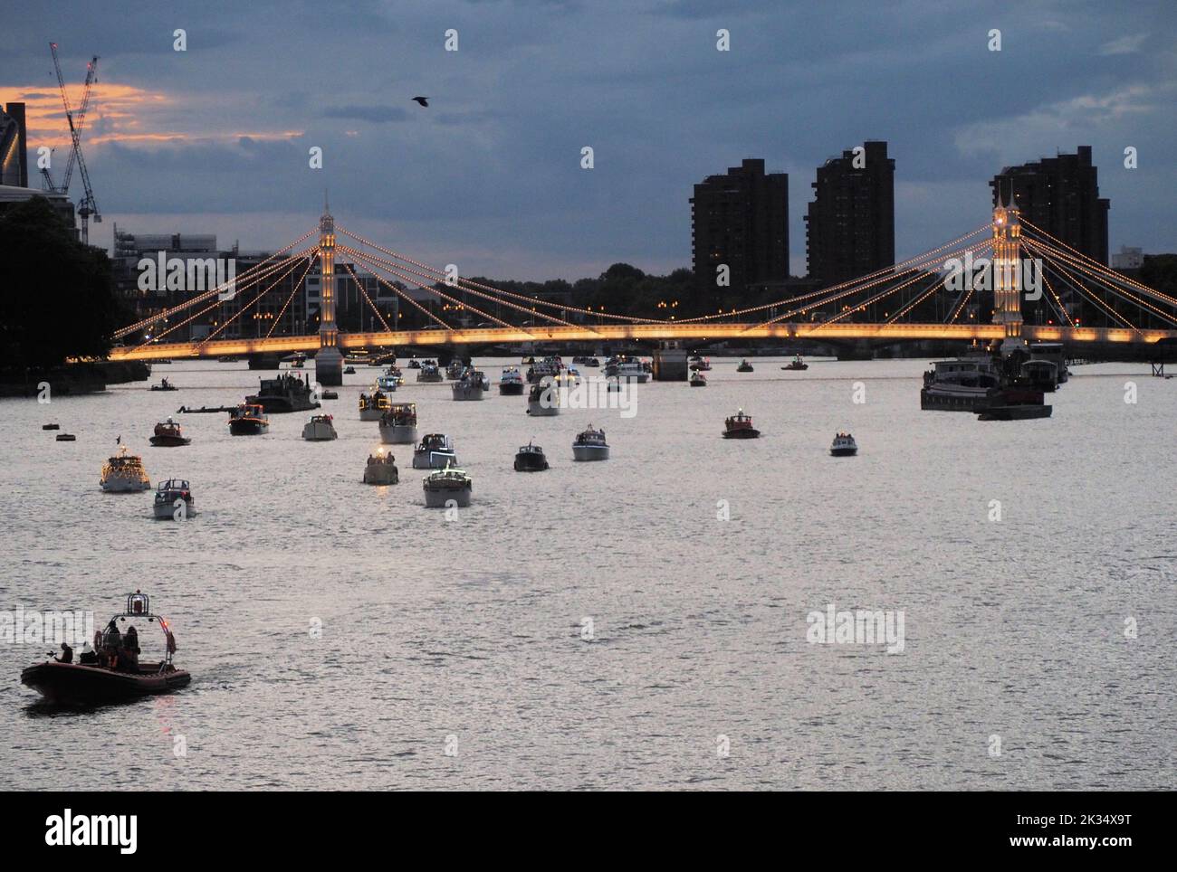 London, UK. 24th Sep, 2022. The Thames Flotilla in memory of Queen Elizabeth takes off down the Thames Credit: Brian Minkoff /Alamy Live News Stock Photo