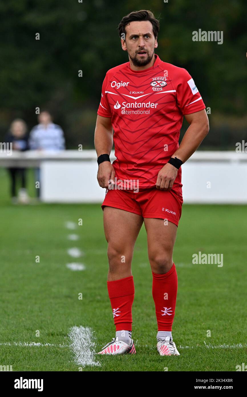 Richmond, United Kingdom. 24th Sep, 2022. Championship Rugby. London Scottish V Jersey Reds. The Richmond Athletic Ground. Richmond. James Mitchell (Jersey Reds) during the London Scottish V Jersey Reds championship rugby match. Credit: Sport In Pictures/Alamy Live News Stock Photo