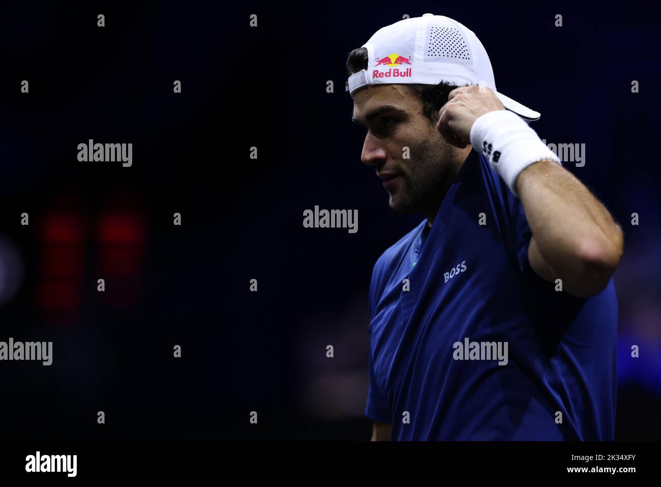 24th September 2022; O2, London England: Laver Cup international tennis tournament: Matteo Berrettini of Team Europe during his match with Felix Auger-Aliassime of Team World Stock Photo