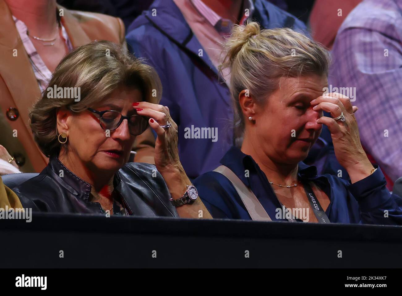 24th September 2022; O2, London England: Laver Cup international tennis tournament: Mirka Federer sits in the crowd with Lynette Federer Stock Photo
