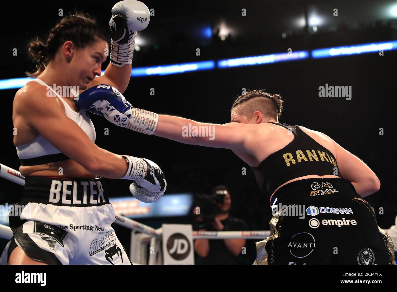 Hannah Rankin (right) in action against Terri Harper in the WBA and IBO World Super Welterweight titles fight at Motorpoint Arena, Nottingham. Picture date: Saturday September 24, 2022. Stock Photo