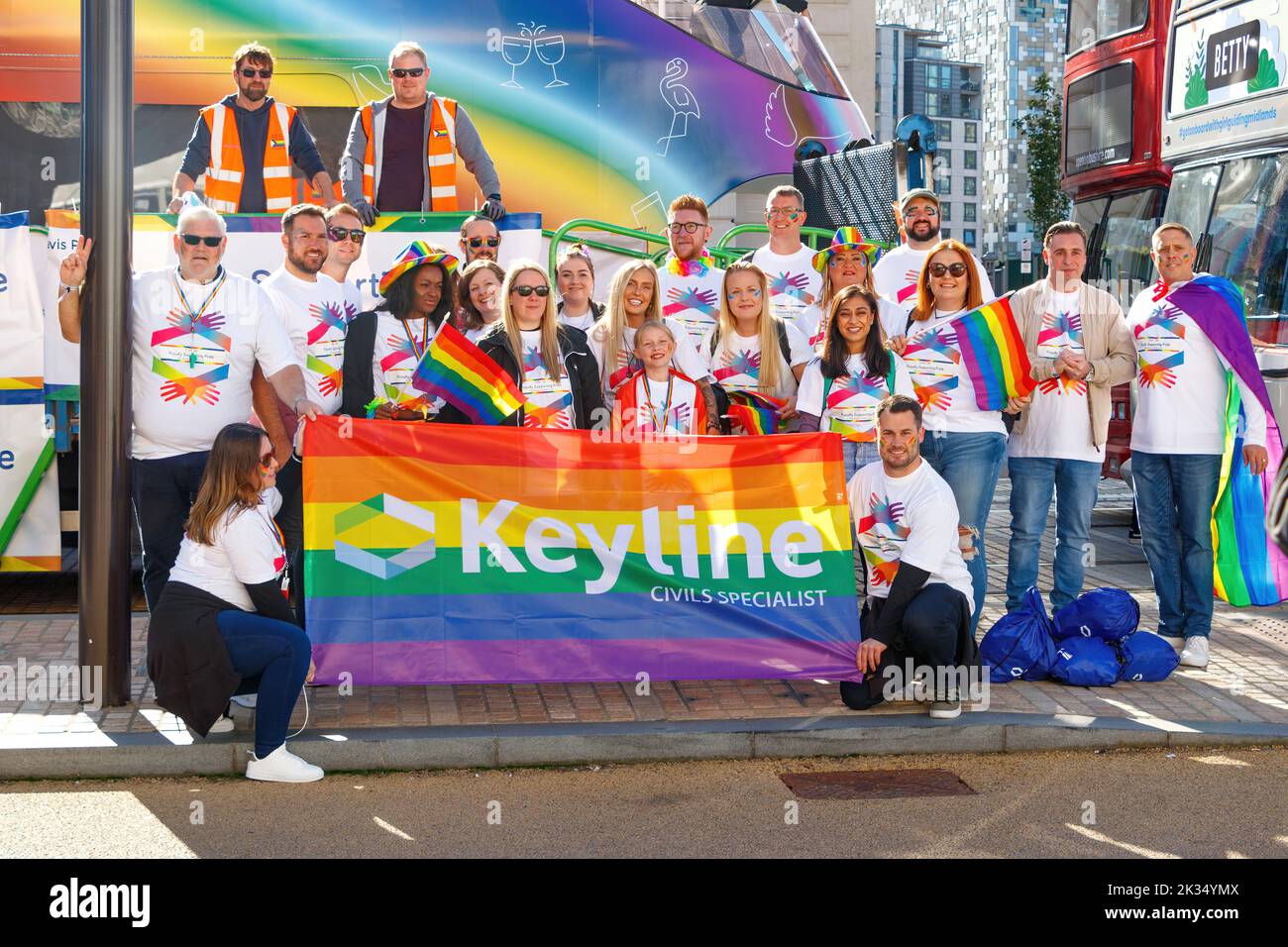 staff group from keyline civils specialist at Gay Pride parade protest 2022 in Birmingham city centre uk september 24th Stock Photo