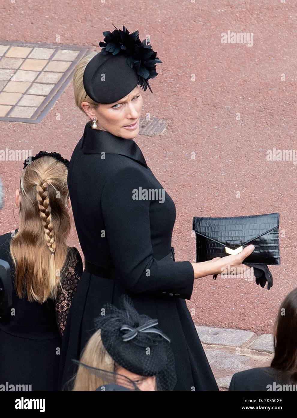 Windsor, England. UK. 19 September, 2022.  Zara Tindall arrives for a Committal Service at St. George's Chapel following the State Funeral of Queen El Stock Photo