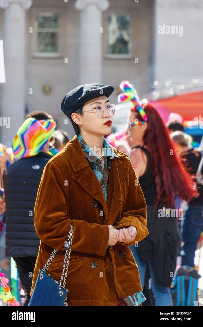 attractive stylish asian woman at Gay Pride parade protest 2022 in birmingham city centre uk september 24th Stock Photo