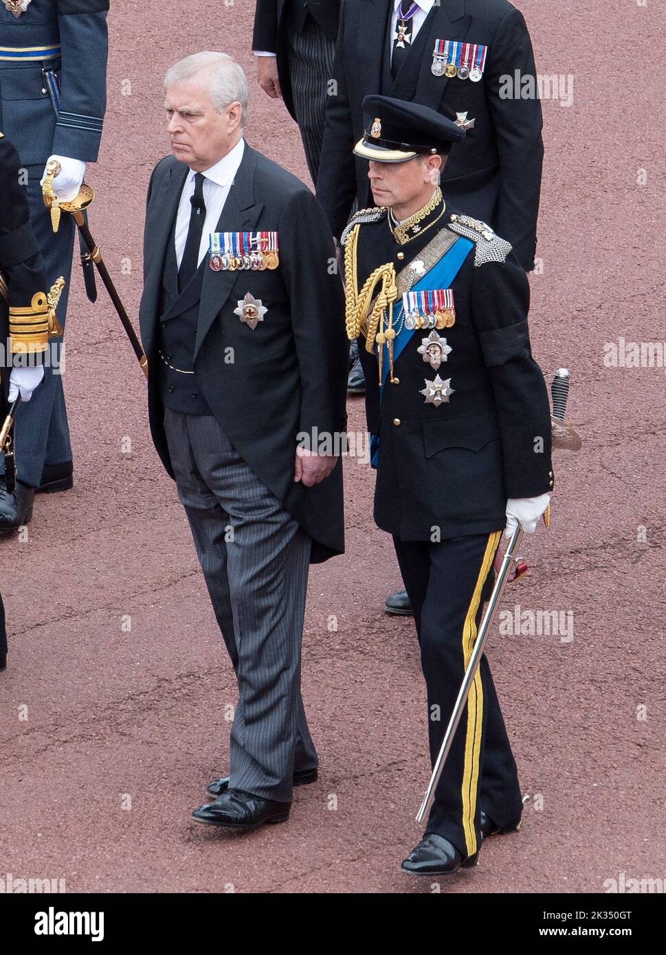 Windsor, England. UK. 19 September, 2022. Prince Andrew, Duke of York and Prince Edward, Earl of Wessex follow as the coffin of Queen Elizabeth ll, ca Stock Photo