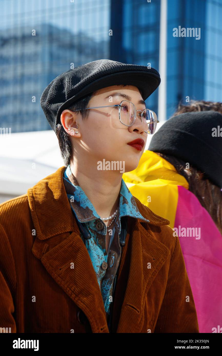 attractive stylish asian woman at Gay Pride parade protest 2022 in birmingham city centre uk september 24th Stock Photo