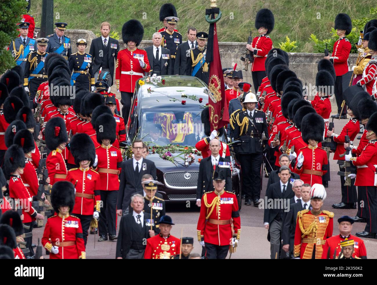 Windsor, England. UK. 19 September, 2022.  King Charles lll, Princess Anne, Princess Royal, Prince William, Prince of Wales, David Armstrong-Jones, 2n Stock Photo