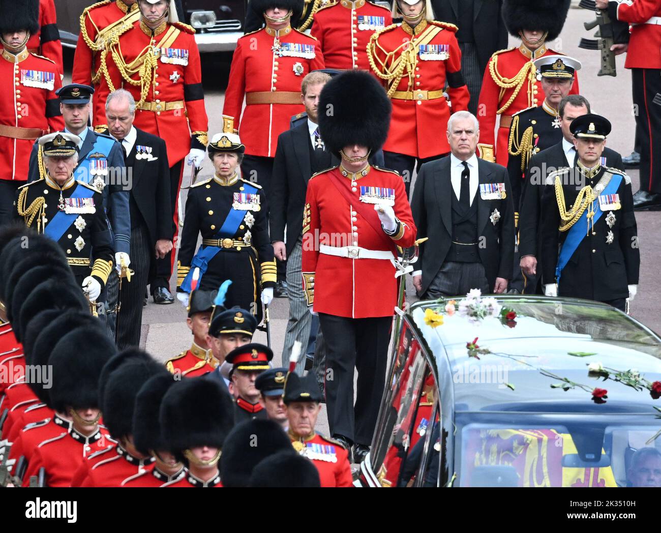 Windsor, England. UK. 19 September, 2022.  King Charles lll, Princess Anne, Princess Royal, Prince William, Prince of Wales, David Armstrong-Jones, 2n Stock Photo
