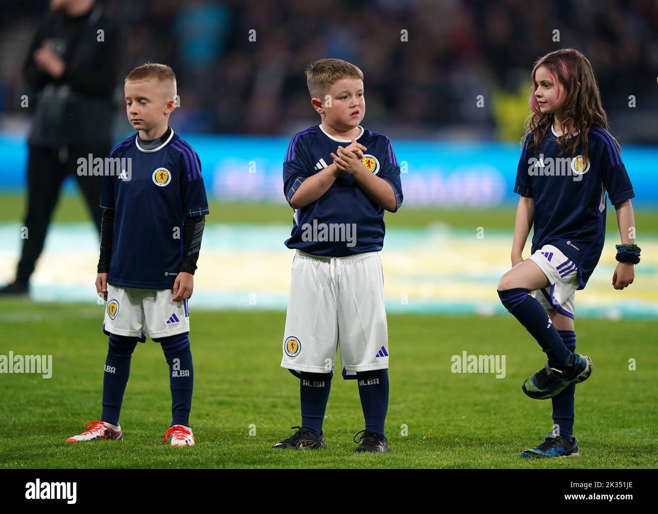 Scotland mascots on the pitch before the UEFA Nations League Group E Match at Hampden Park, Glasgow. Picture date: Saturday September 24, 2022. Stock Photo