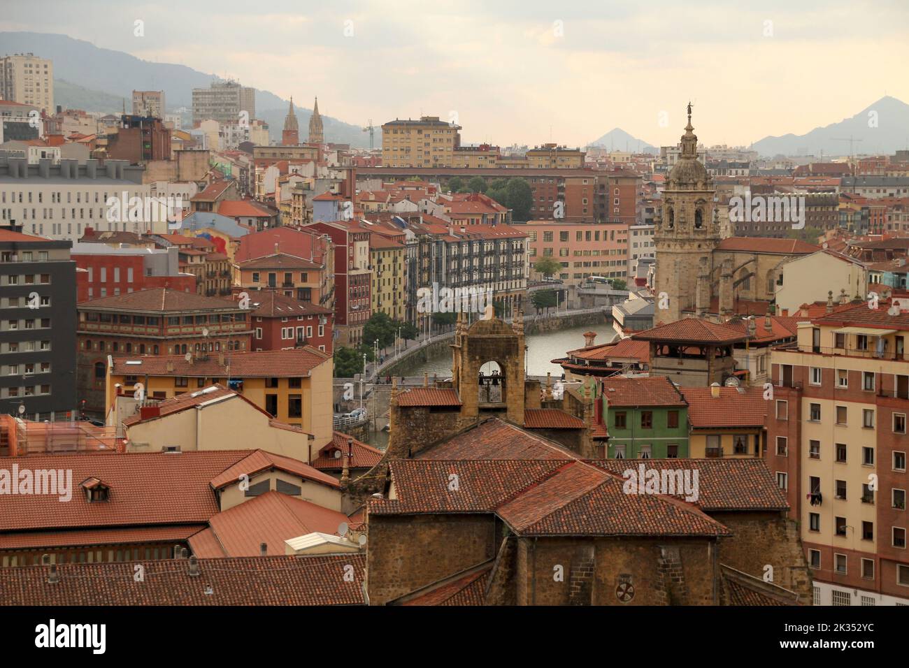 An aerial view of the historic stone buildings in Bilbao, Spain Stock ...
