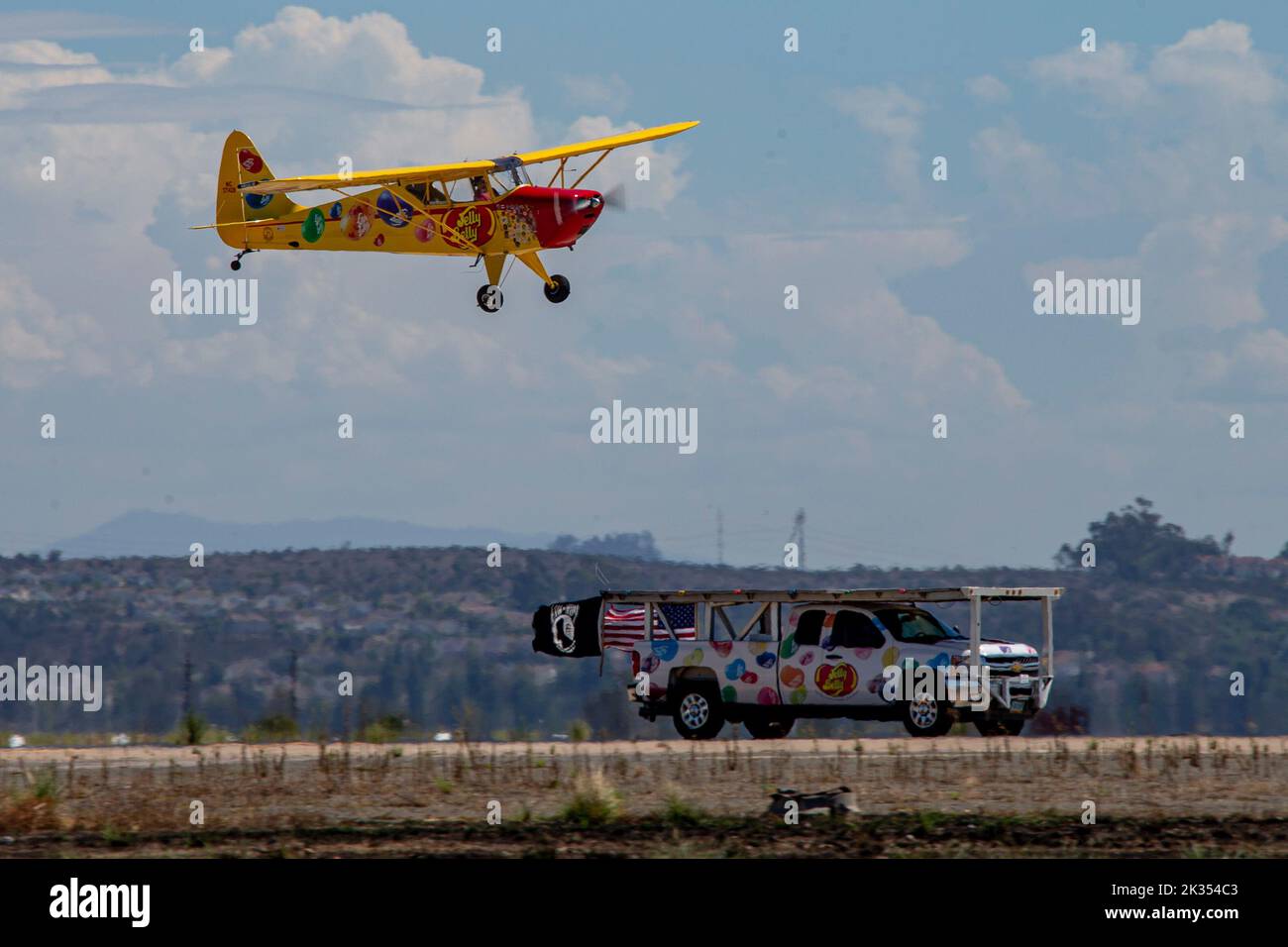 Kent Pietsch, piloting his Interstate Cadet, performs aerobatics during the 2022 Marine Corps Air Station Miramar Air Show at MCAS Miramar, San Diego, California, Sept. 23, 2022. Since 1973, Pietsch has been performing for millions of people at more than 400 shows that have taken him to quality venues throughout the United States. The theme for the 2022 MCAS Miramar Air Show, “Marines Fight, Evolve and Win,” reflects the Marine Corps’ ongoing modernization efforts to prepare for future conflicts. (U.S. Marine Corps photo by Lance Cpl. Zachary Larsen) Stock Photo
