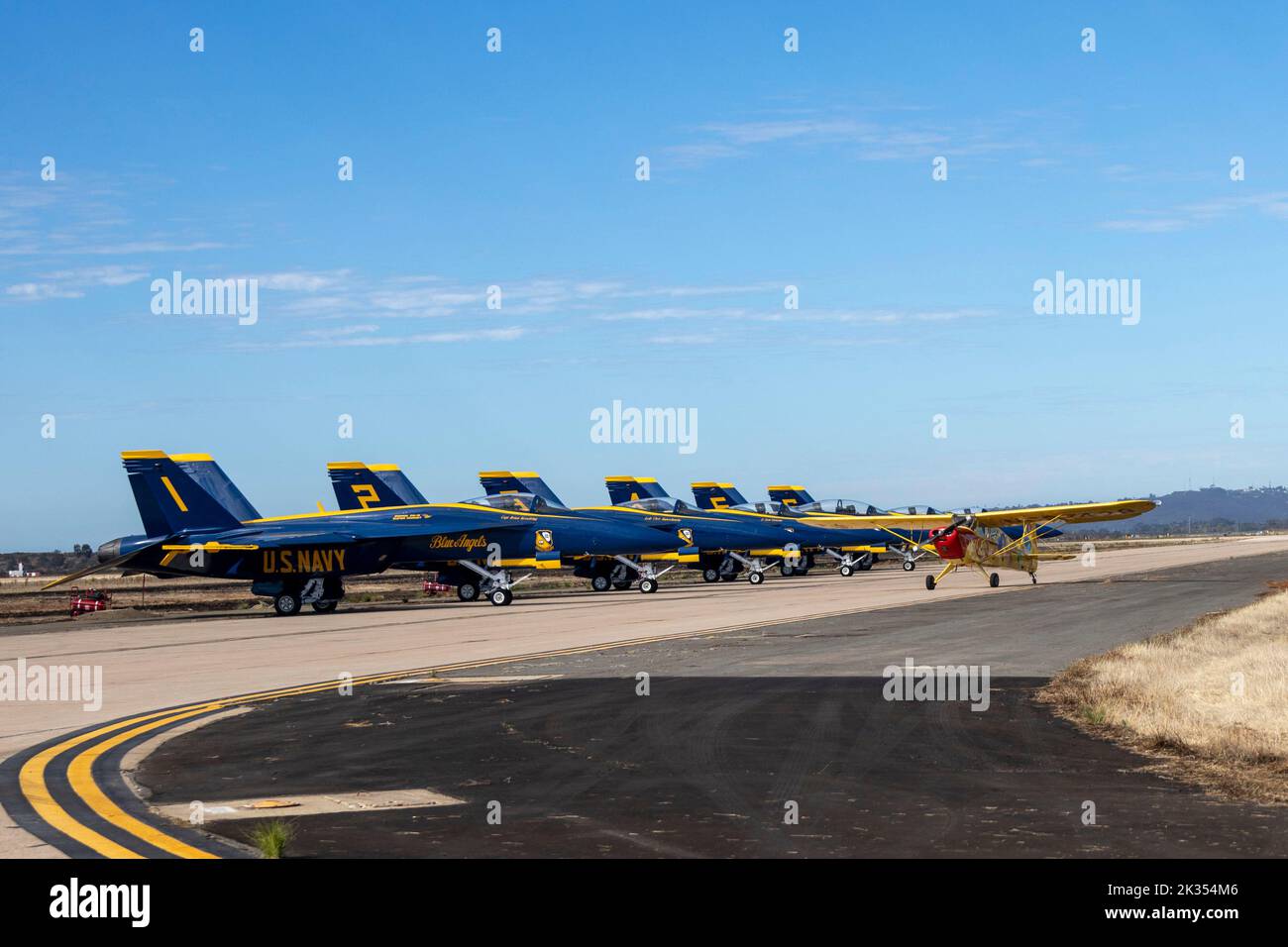 Kent Pietsch, piloting his Interstate Cadet, performs aerobatics during the 2022 Marine Corps Air Station Miramar Air Show at MCAS Miramar, San Diego, California, Sept. 24, 2022. Since 1973, Pietsch has been performing for millions of people at more than 400 shows that have taken him to quality venues throughout the United States. The theme for the 2022 MCAS Miramar Air Show, “Marines Fight, Evolve and Win,” reflects the Marine Corps’ ongoing modernization efforts to prepare for future conflicts. (U.S. Marine Corps photo by Lance Cpl. Bradley Ahrens) Stock Photo