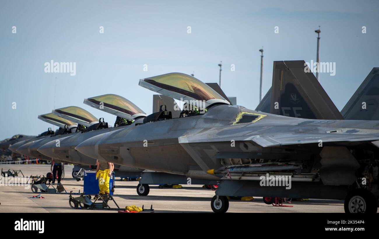 U.S. Air Force F-22 Raptors assigned to the 1st Fighter Wing, Joint ...